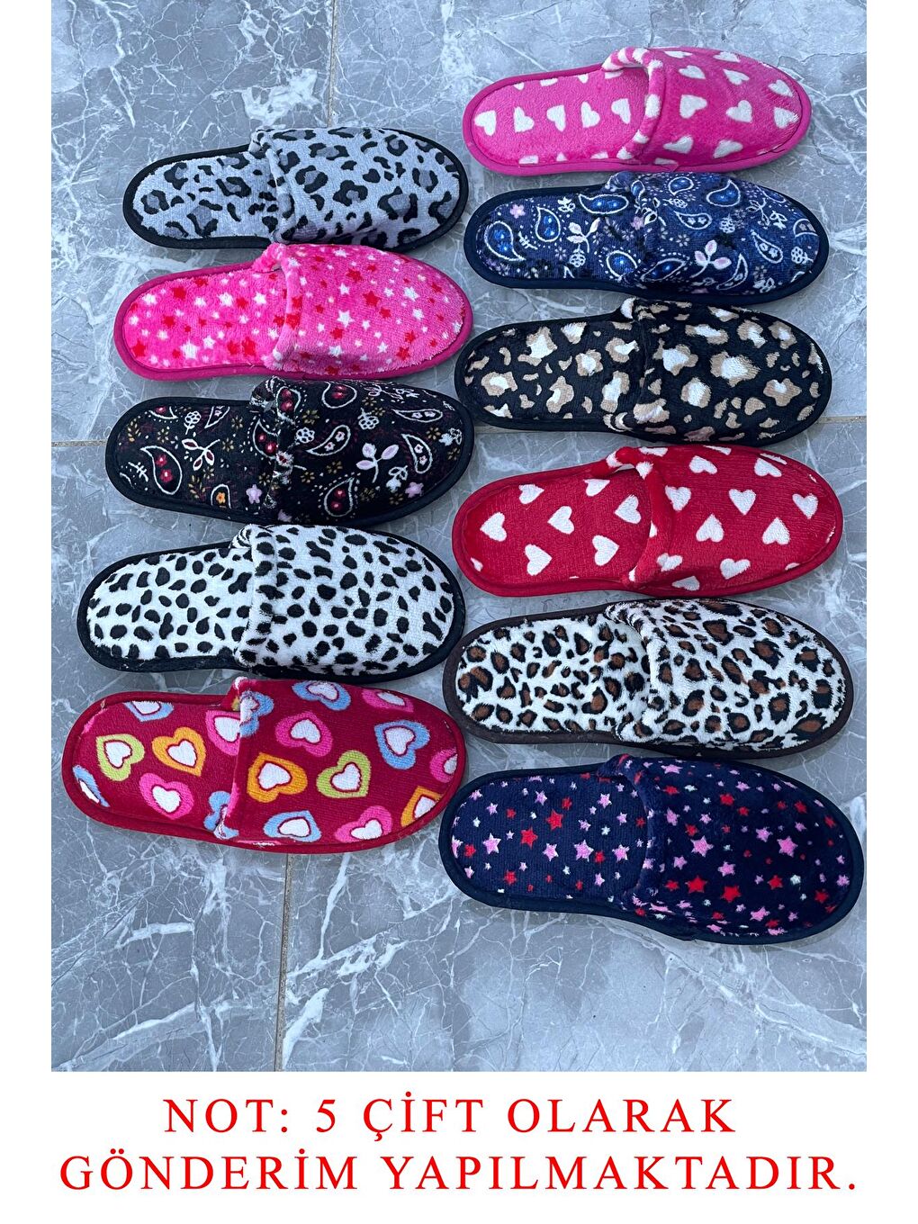 Karışık Çanak 5'li Paket Kapalı Kadın Terlik Ev Terliği-2