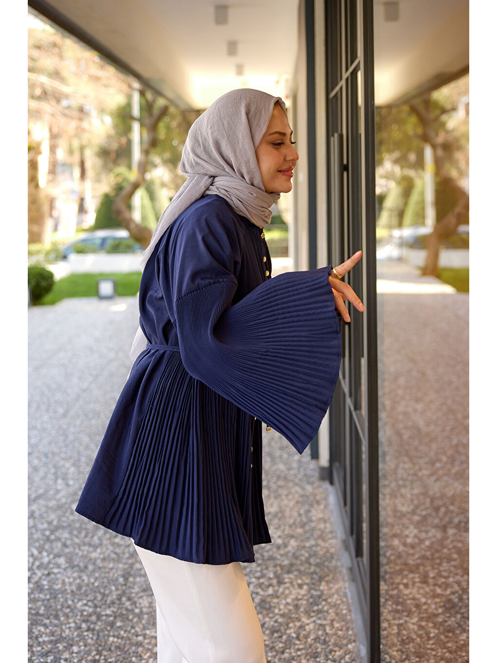 Kadın Dik Piliseli Modal Burgonya Gömlek Lacivert-1