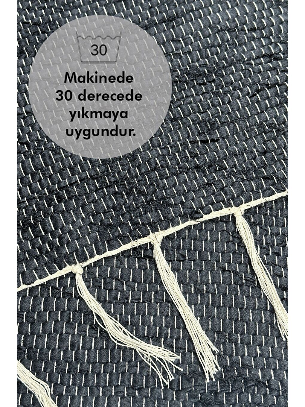 El Yapımı Buldan Dokuma Kilim Otantik Örgü Yolluk Halı Gri 75x135cm-3