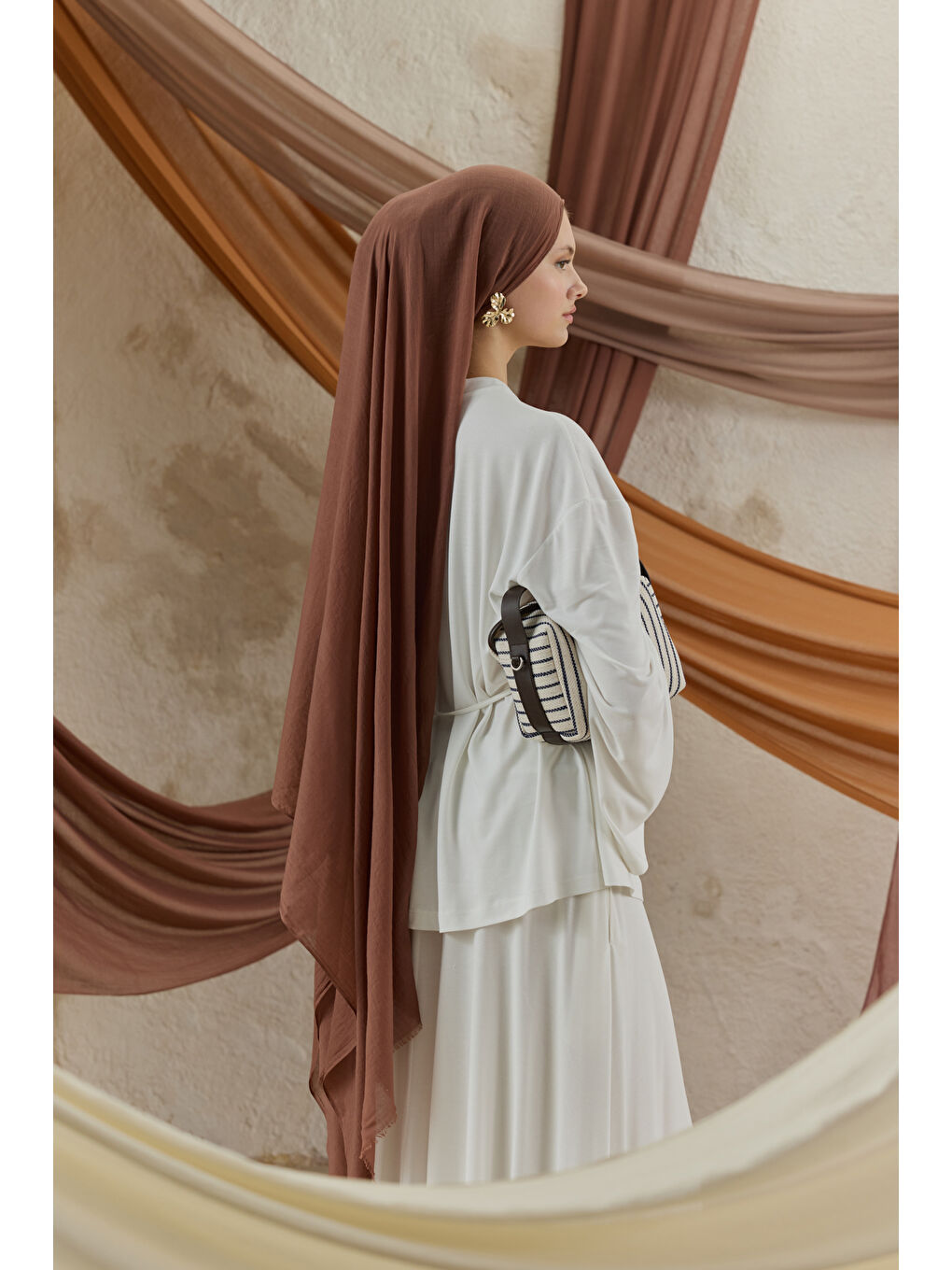 Kahverengi Soft Line Pamuk Şal Kestane-4