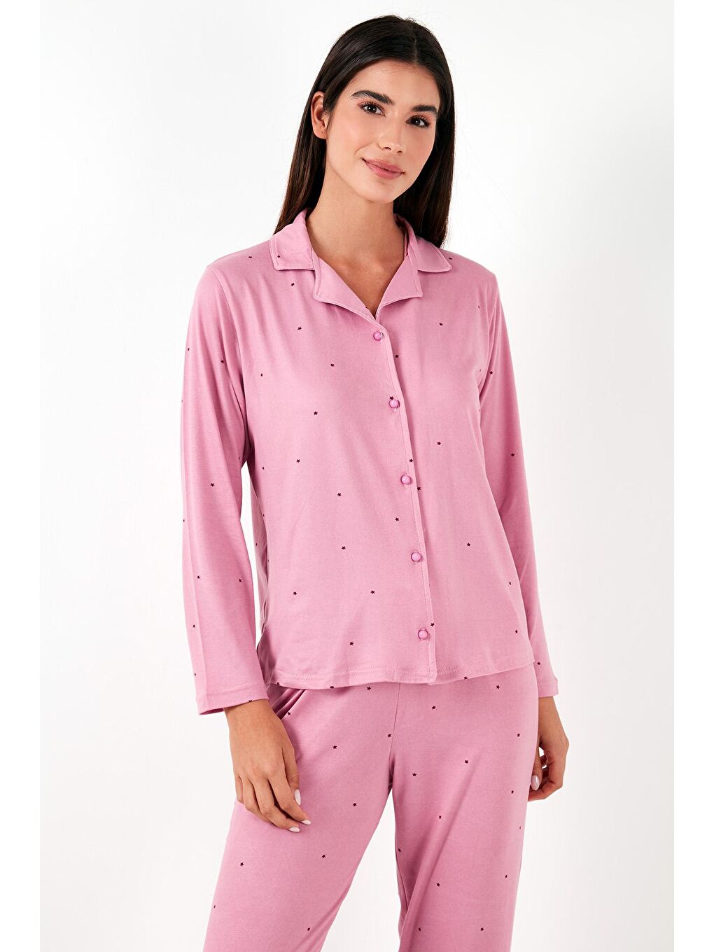 Pembe Regular Fit Gömlek Yaka Uzun Kollu Pijama Takımı 65750701-3