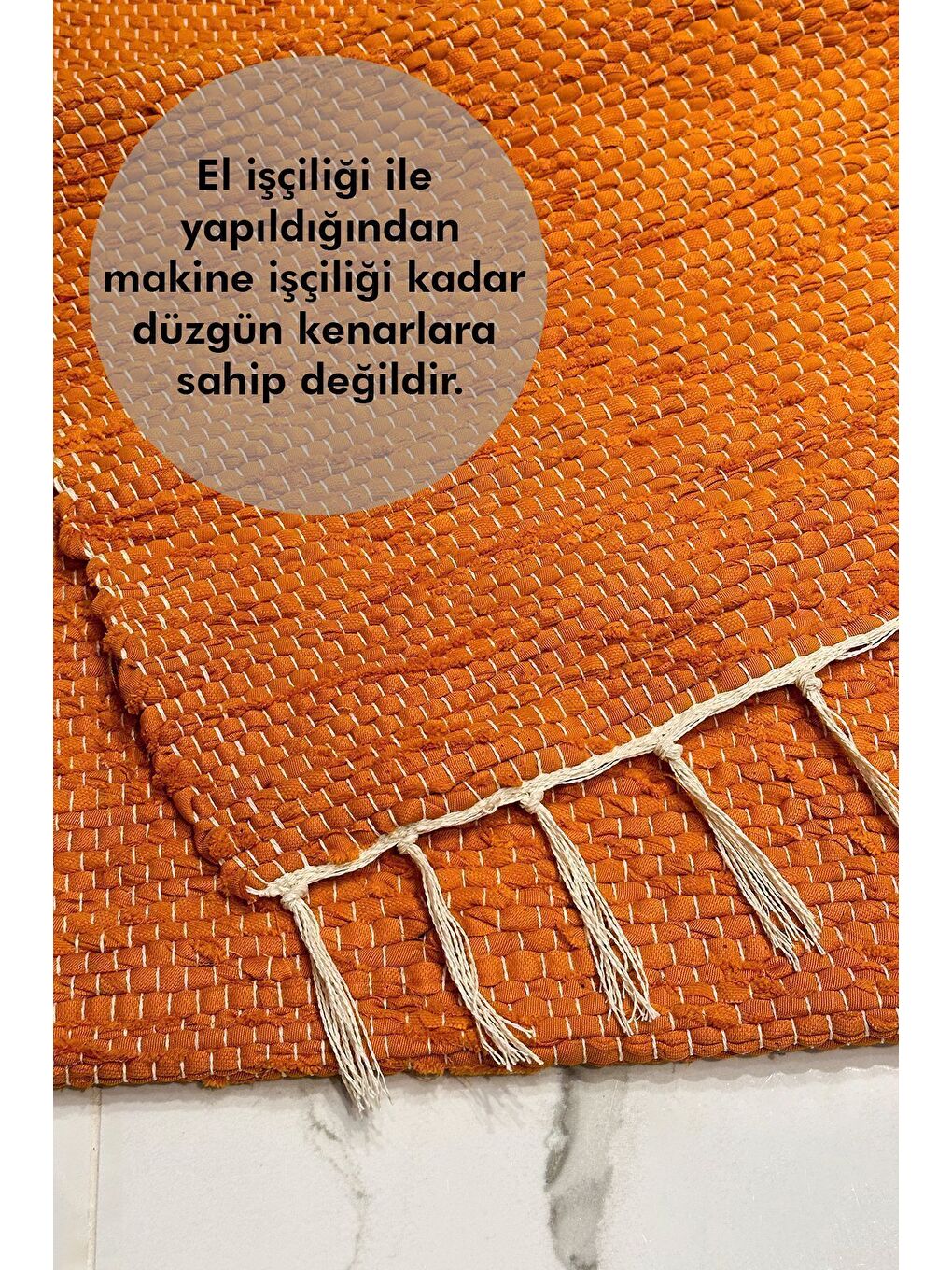 El Yapımı Buldan Dokuma Kilim Otantik Örgü Yolluk Halı Turuncu 75x135cm-2