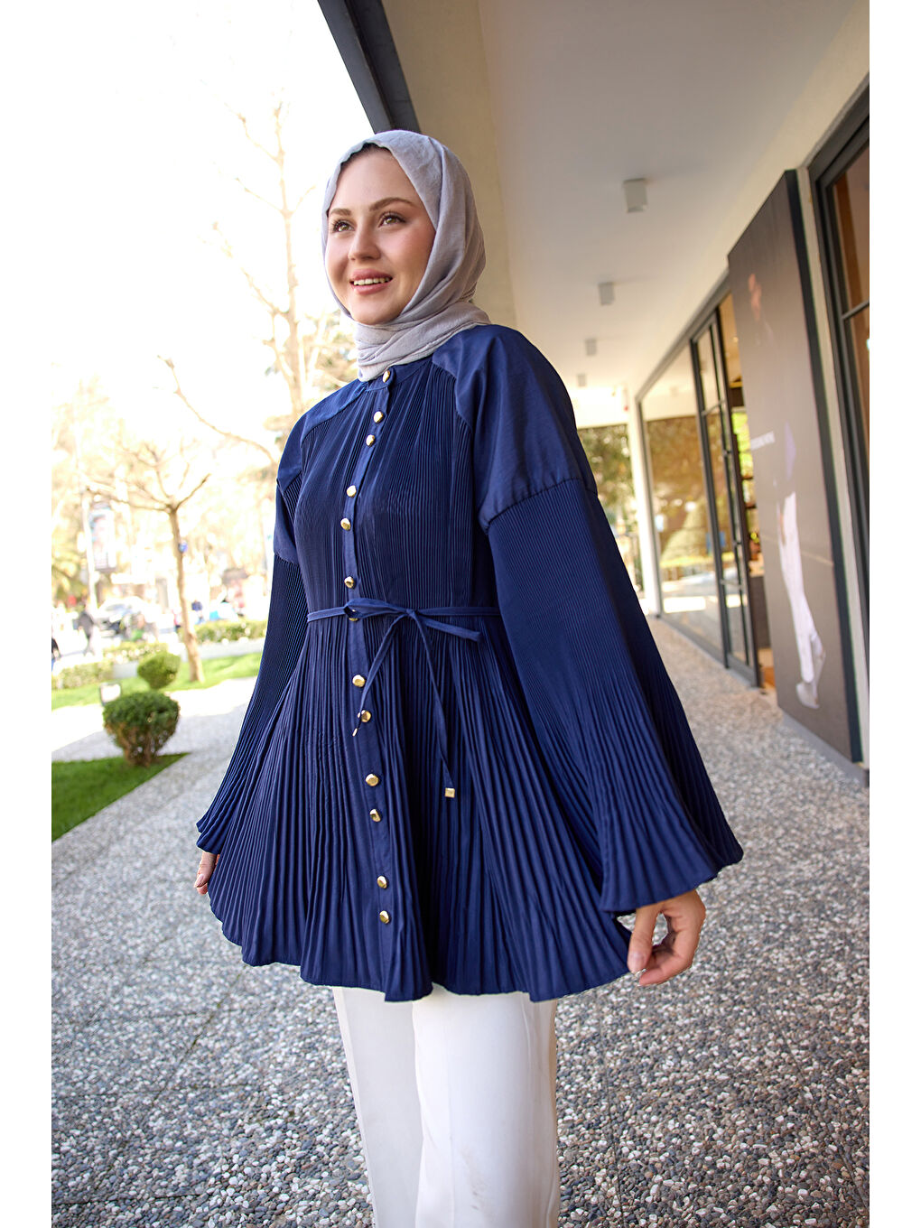 Kadın Dik Piliseli Modal Burgonya Gömlek Lacivert-3