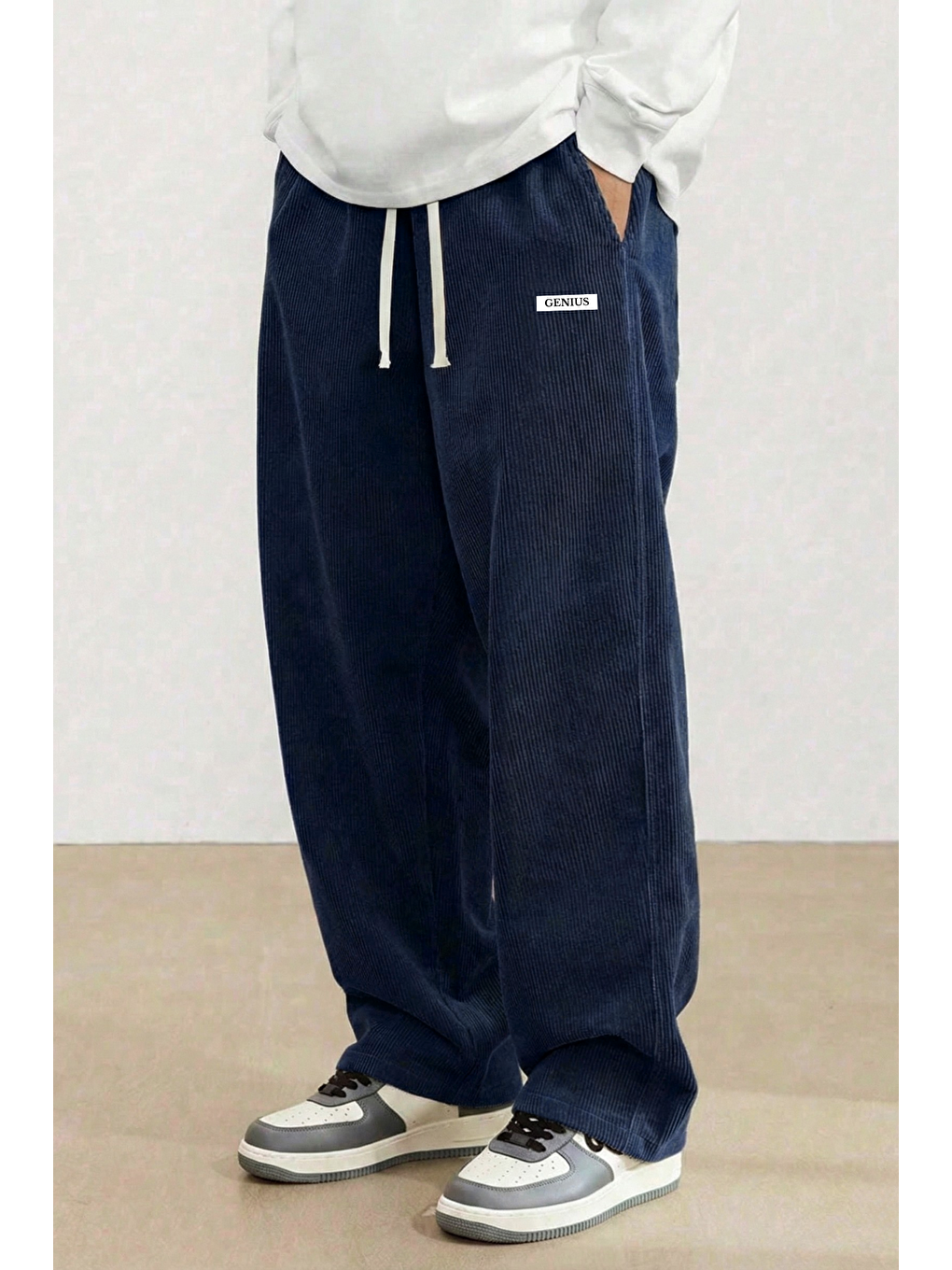 Lacivert GENIUS Erkek Pantolon Fitilli Kadife Bol Paça Oversize Pantolon