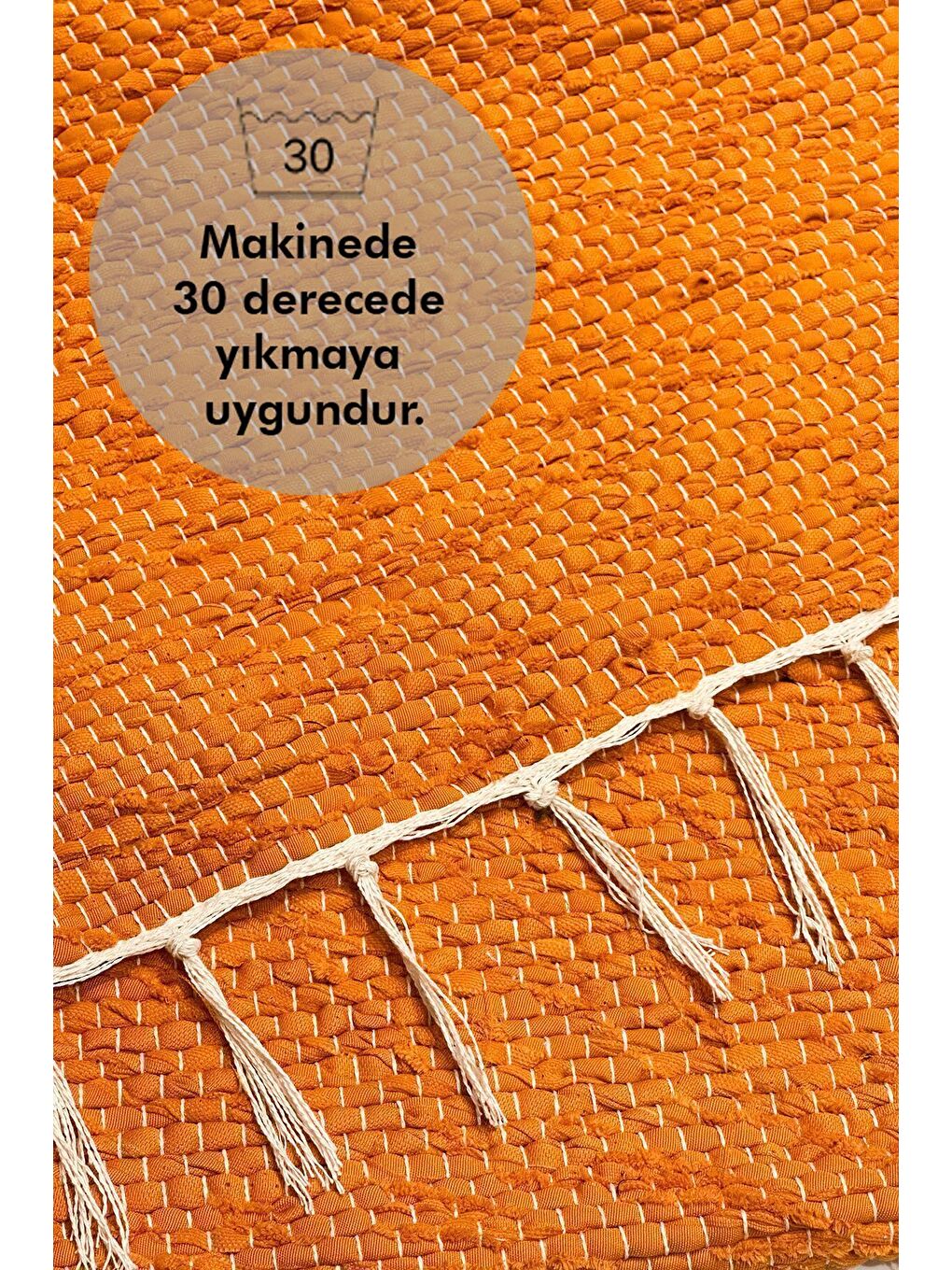 El Yapımı Buldan Dokuma Kilim Otantik Örgü Yolluk Halı Turuncu 75x135cm-3