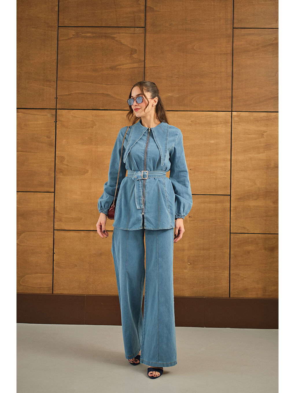 Kadın Dikiş Detay Jean Takım Açık Mavi-2