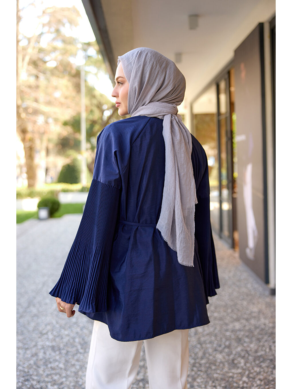 Kadın Dik Piliseli Modal Burgonya Gömlek Lacivert-4