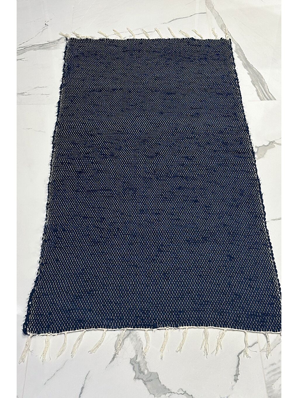 ASDIVA El Yapımı Buldan Dokuma Kilim Otantik Örgü Yolluk Halı Koyu Lacivert 75x135cm