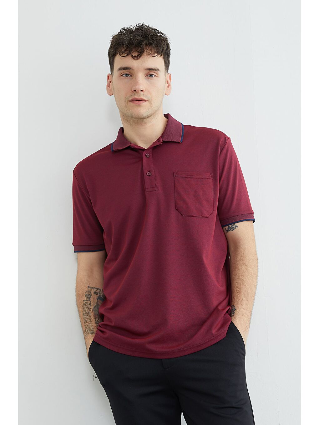 Bordo Tek Cepli Polo Yaka Tişört-1