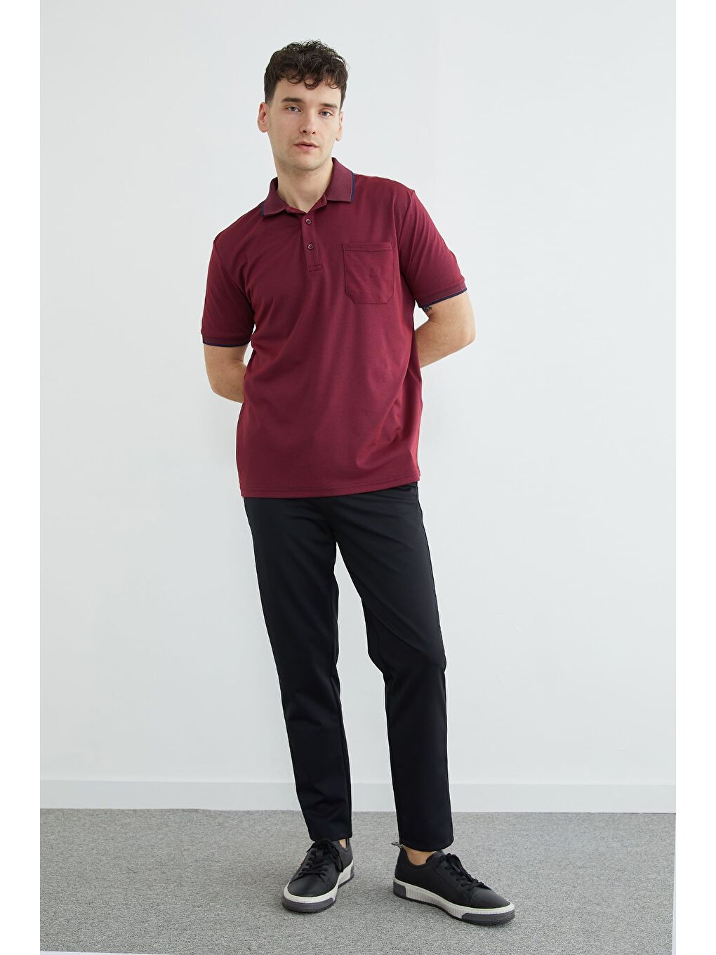 Bordo Tek Cepli Polo Yaka Tişört-2