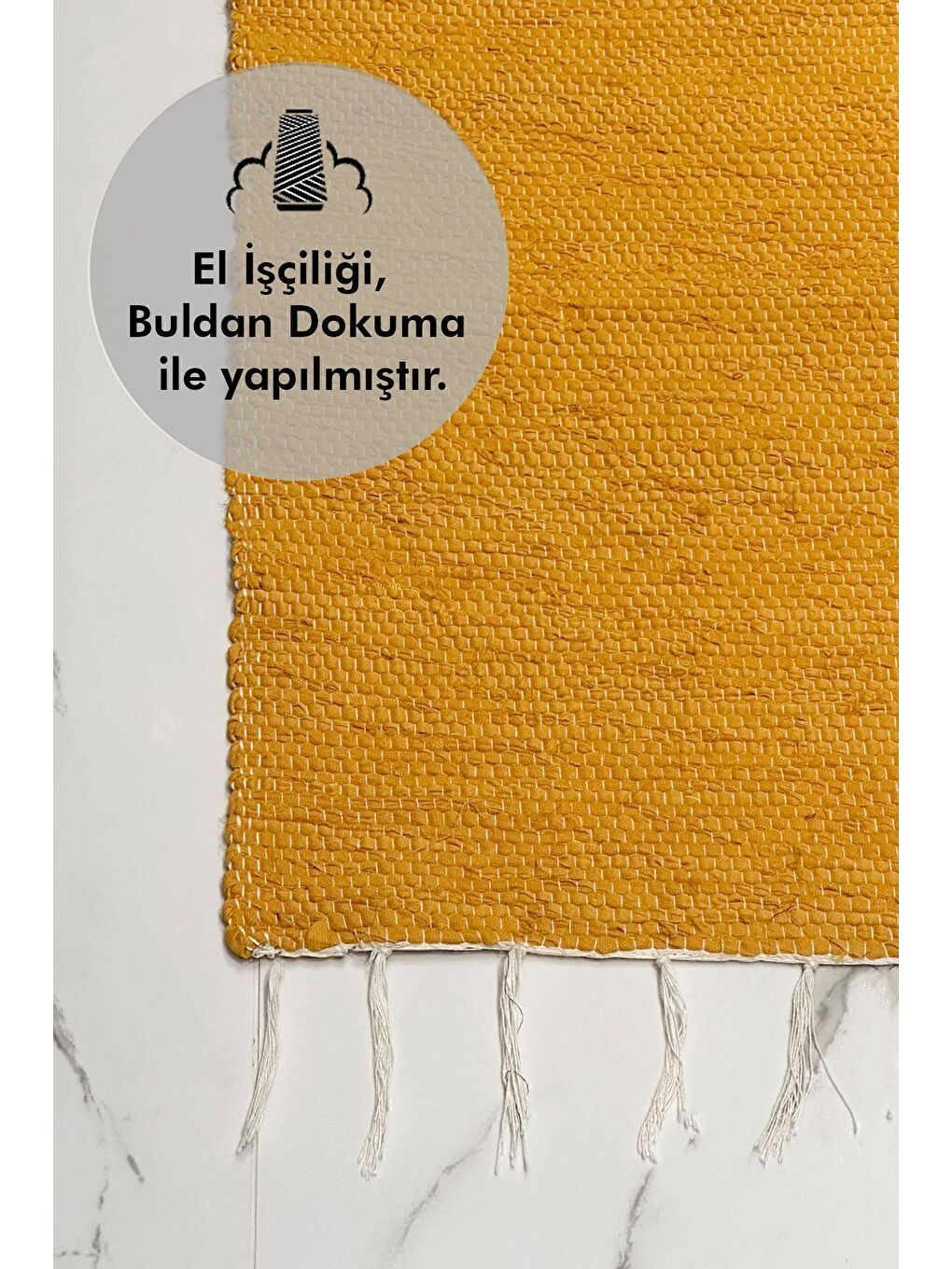 Kahverengi El Yapımı Buldan Dokuma Kilim Otantik Örgü Yolluk Halı Hardal 75x135cm-1