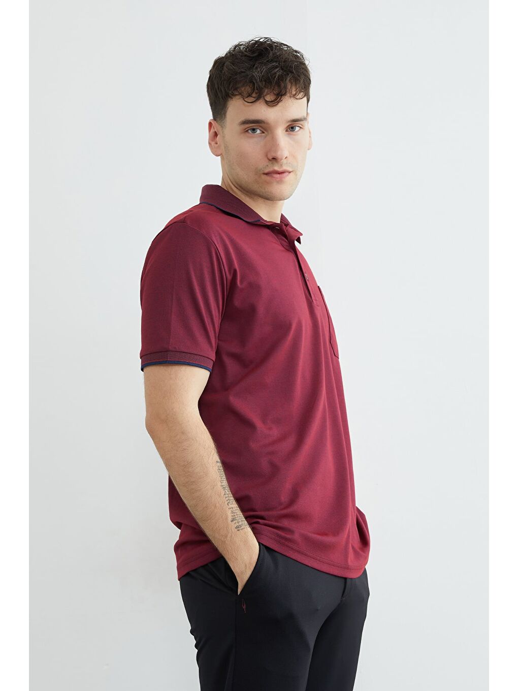 Bordo Tek Cepli Polo Yaka Tişört-3