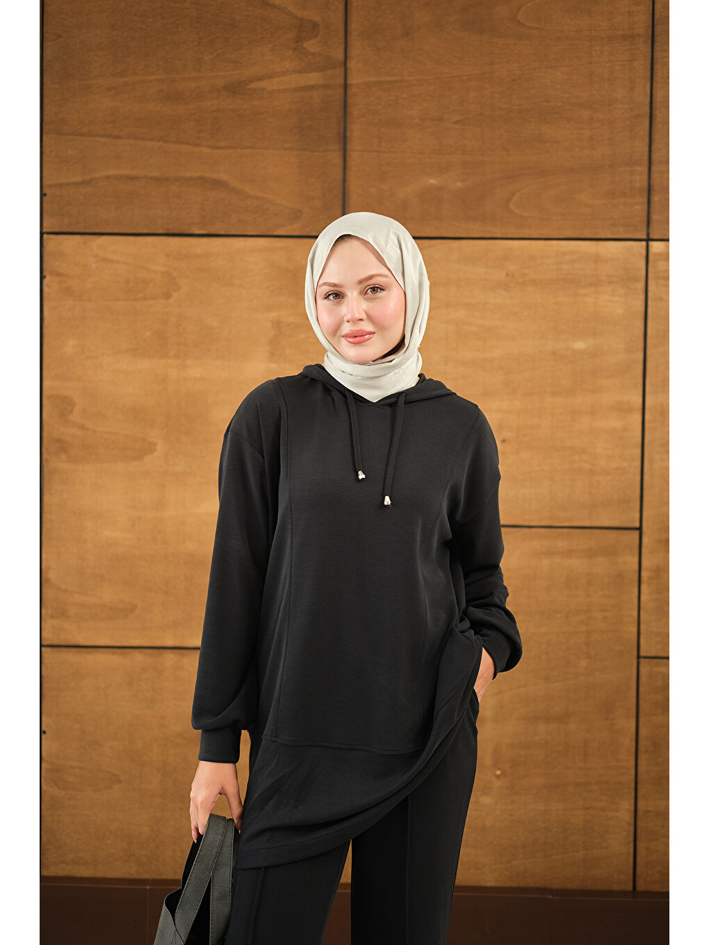 Kadın Kapüşonlu İkili Takım Siyah-1