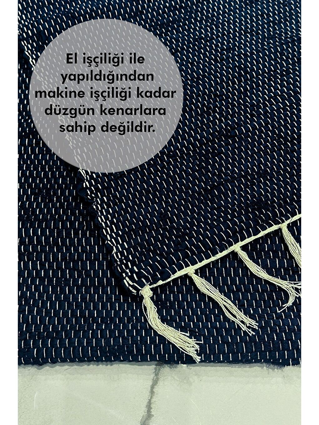 El Yapımı Buldan Dokuma Kilim Otantik Örgü Yolluk Halı Koyu Lacivert 75x135cm-2