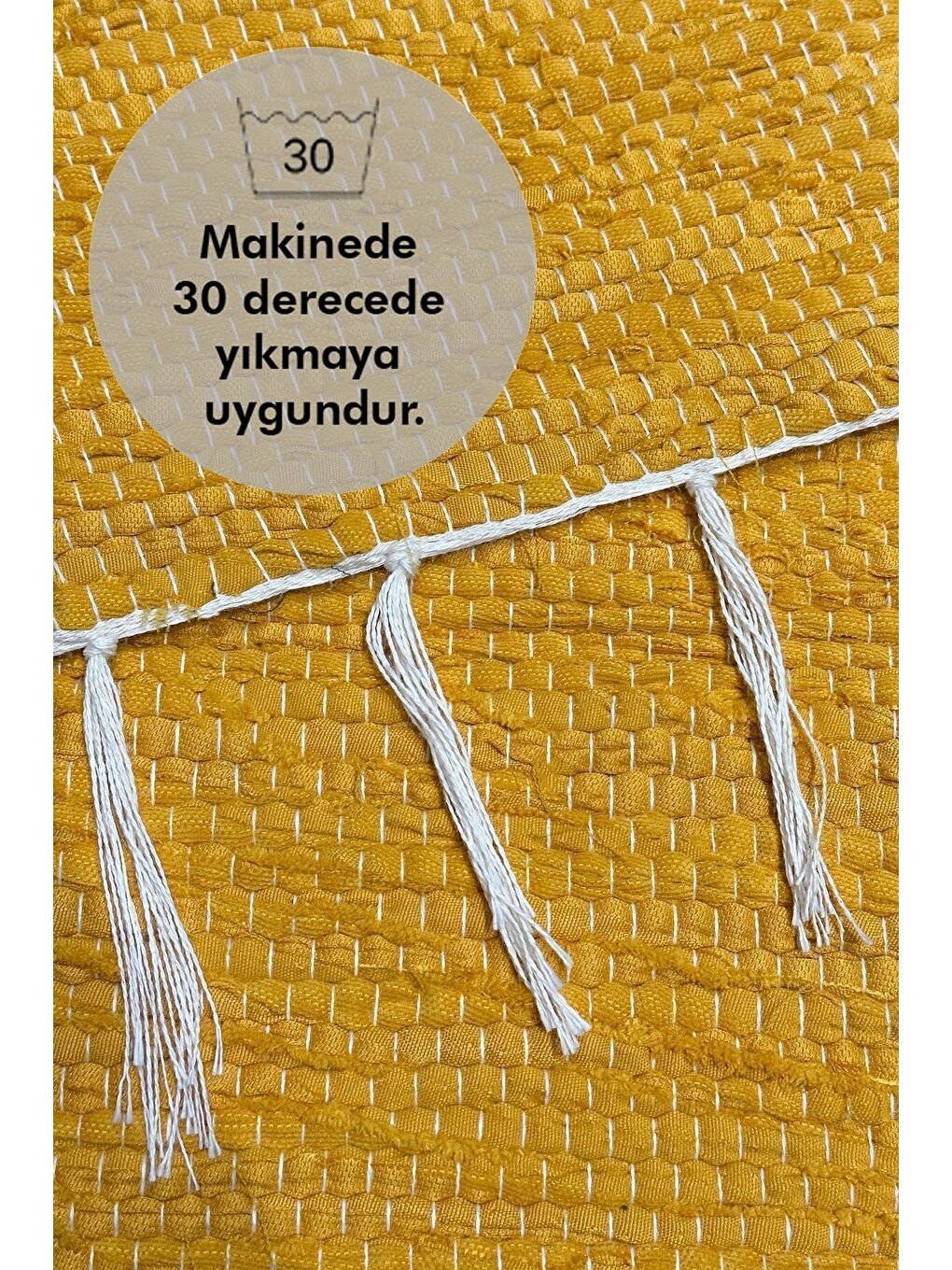 Kahverengi El Yapımı Buldan Dokuma Kilim Otantik Örgü Yolluk Halı Hardal 75x135cm-3