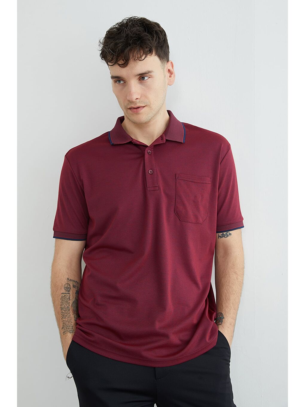 Bordo Tek Cepli Polo Yaka Tişört-4