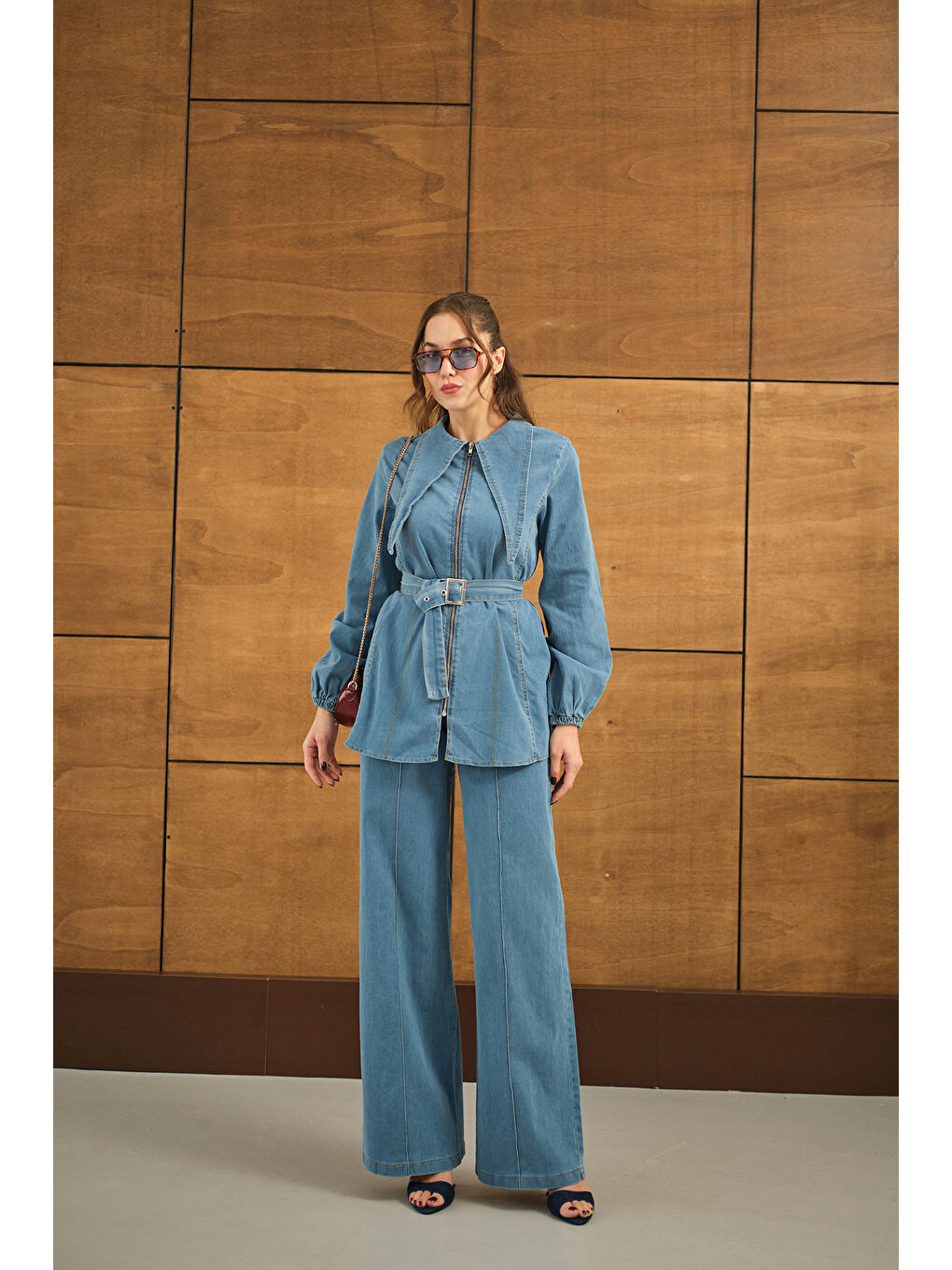 Kadın Dikiş Detay Jean Takım Açık Mavi-4