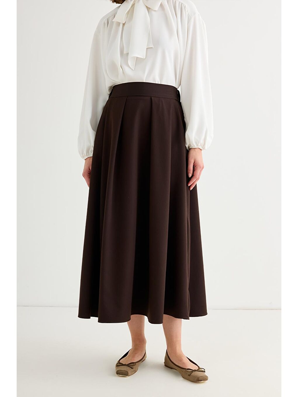 Kahverengi Poli Pilikaşe Etek Kahve-4