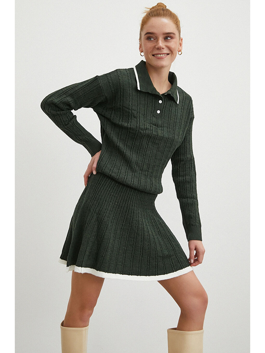 Polo Yaka Etekli Takım Haki