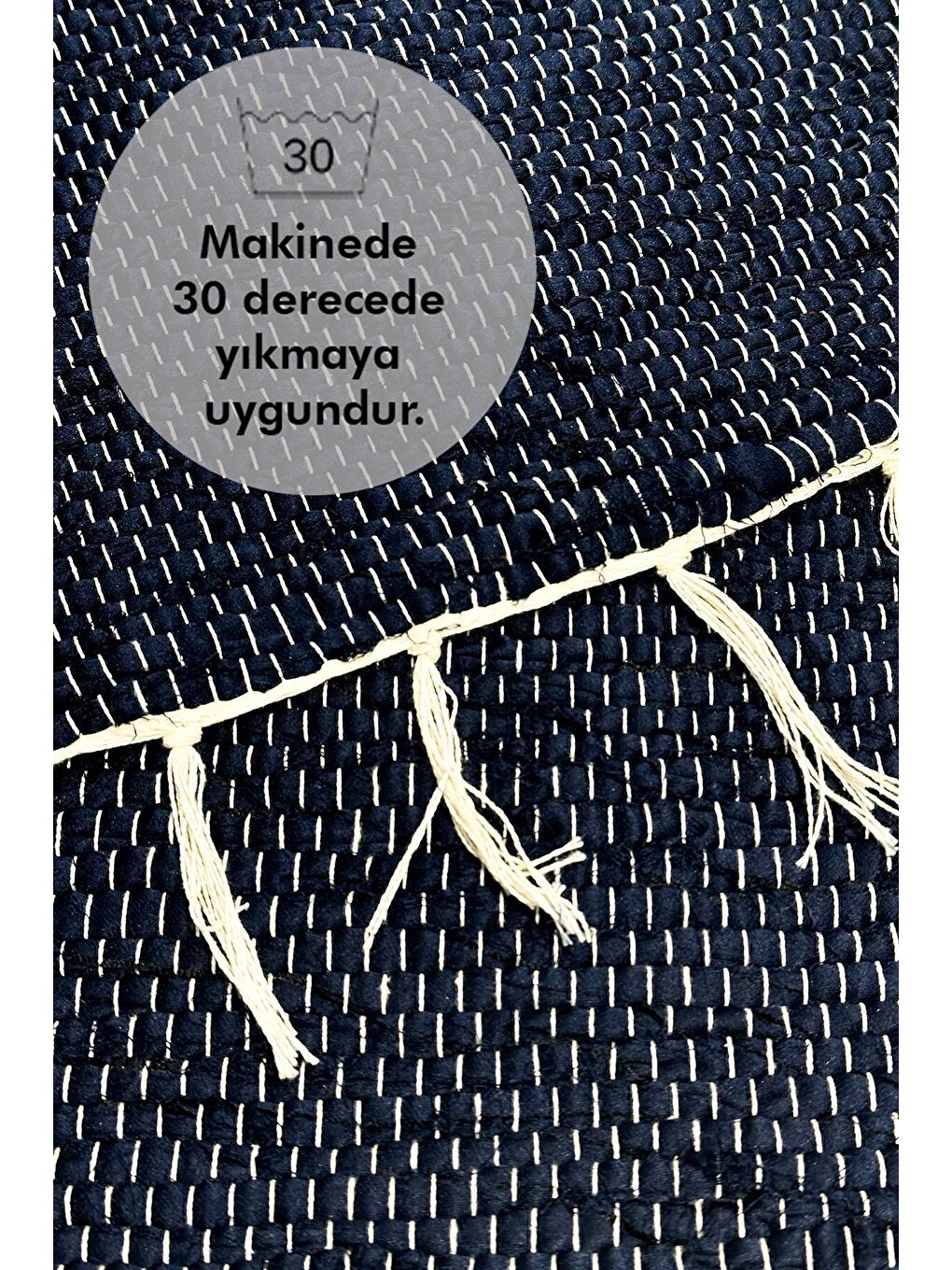 El Yapımı Buldan Dokuma Kilim Otantik Örgü Yolluk Halı Koyu Lacivert 75x135cm-3