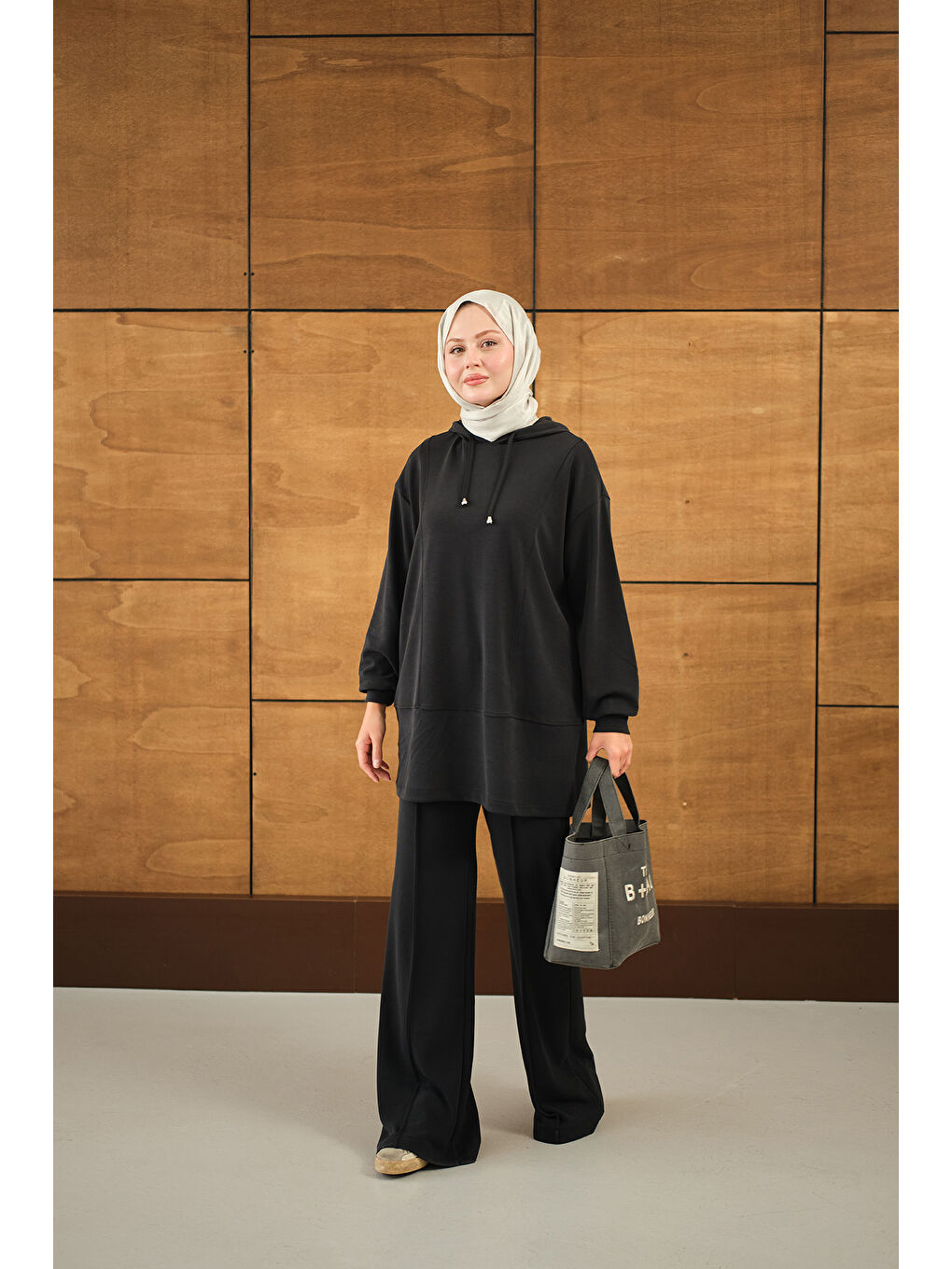 Kadın Kapüşonlu İkili Takım Siyah-2