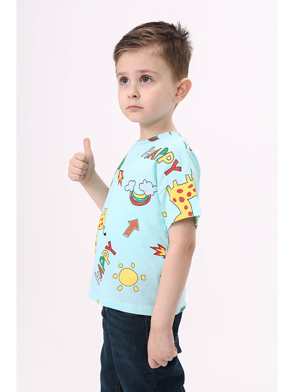Turkuaz Erkek Çocuk Baskılı Tişört-1