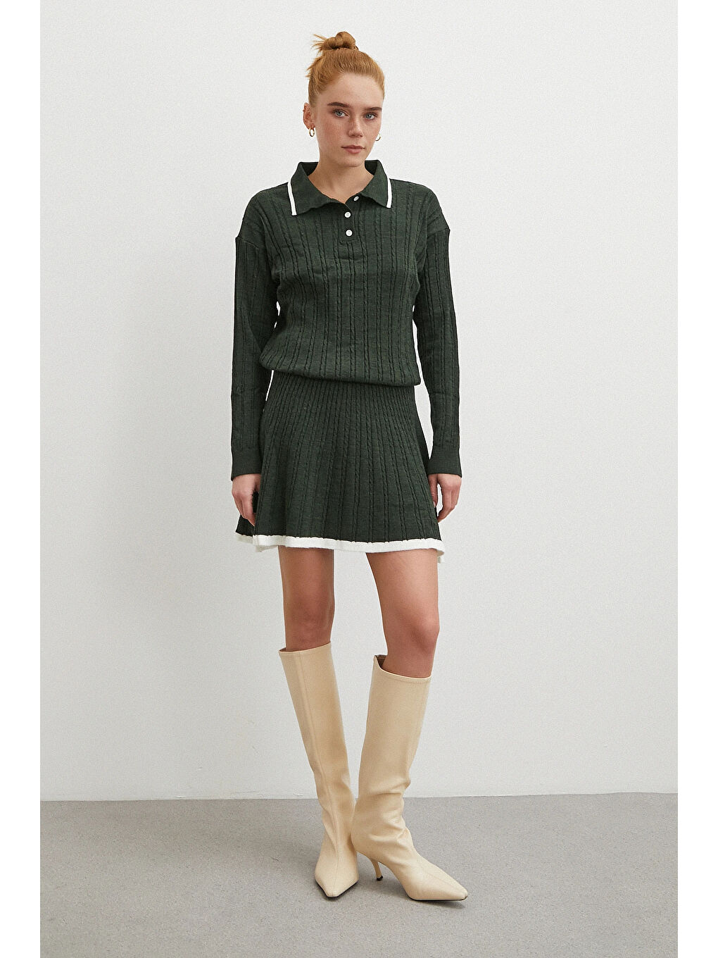 Polo Yaka Etekli Takım Haki-1