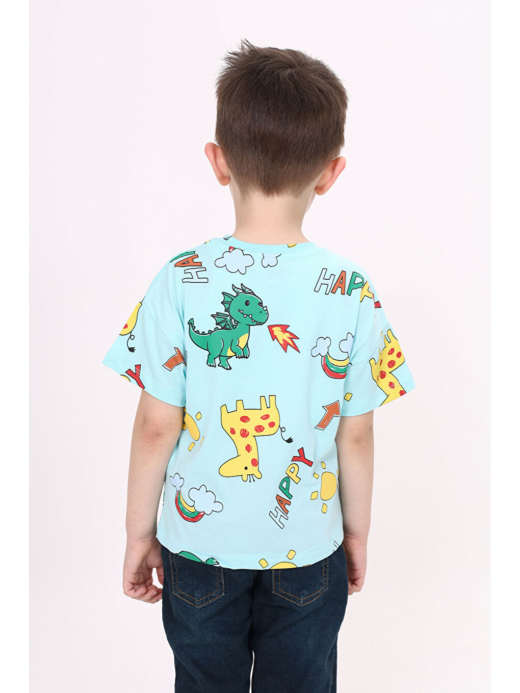 Turkuaz Erkek Çocuk Baskılı Tişört-2
