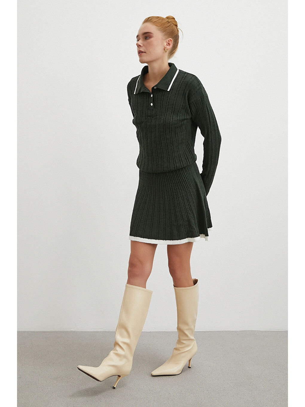 Polo Yaka Etekli Takım Haki-2