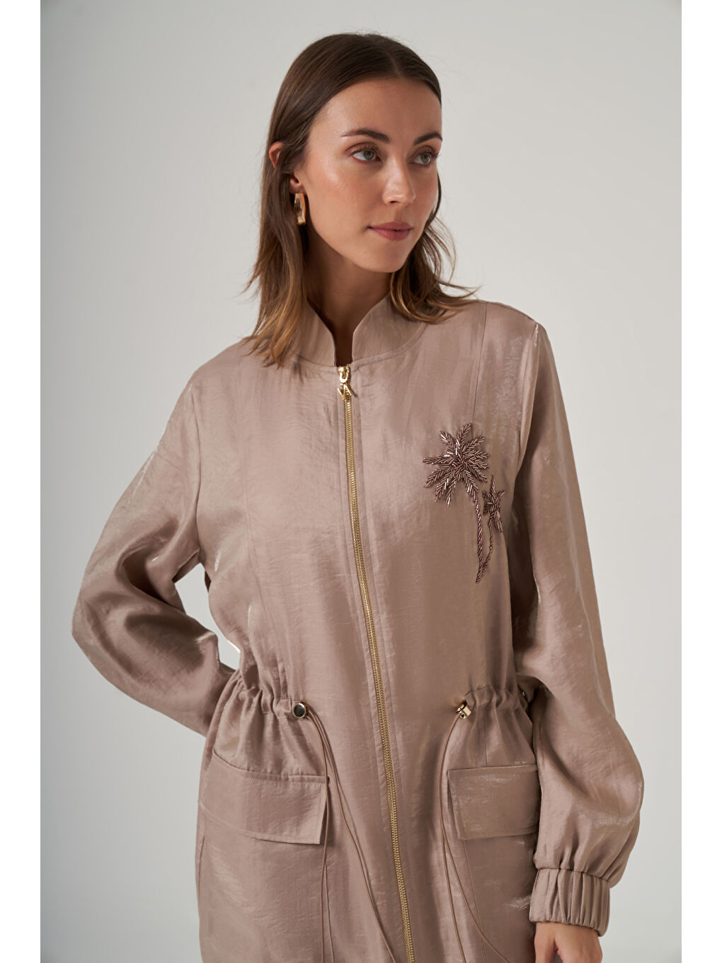 Taş İşleme Cep Detaylı Pantolonlu Takım 1032 Bej-1