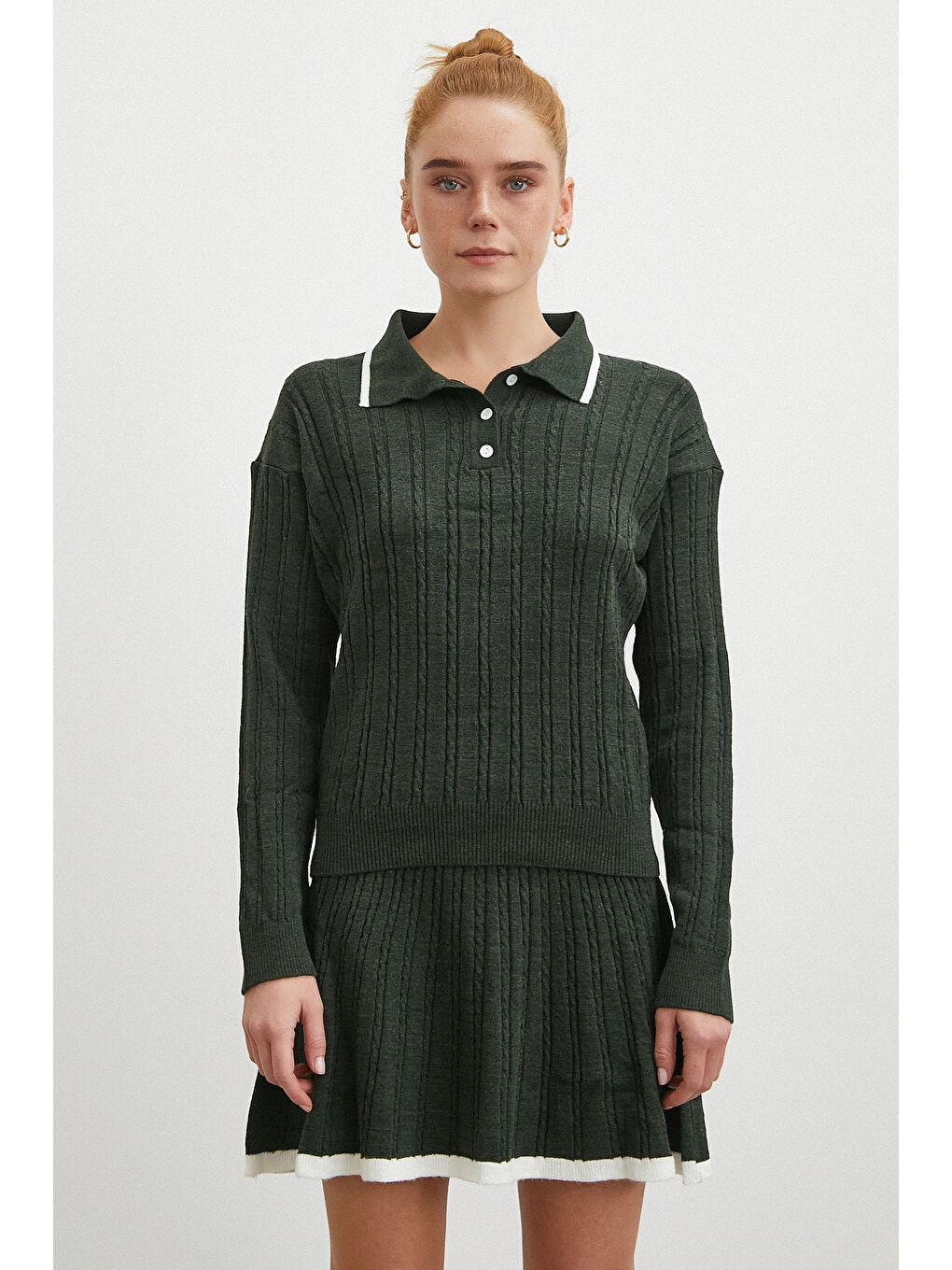 Polo Yaka Etekli Takım Haki-3