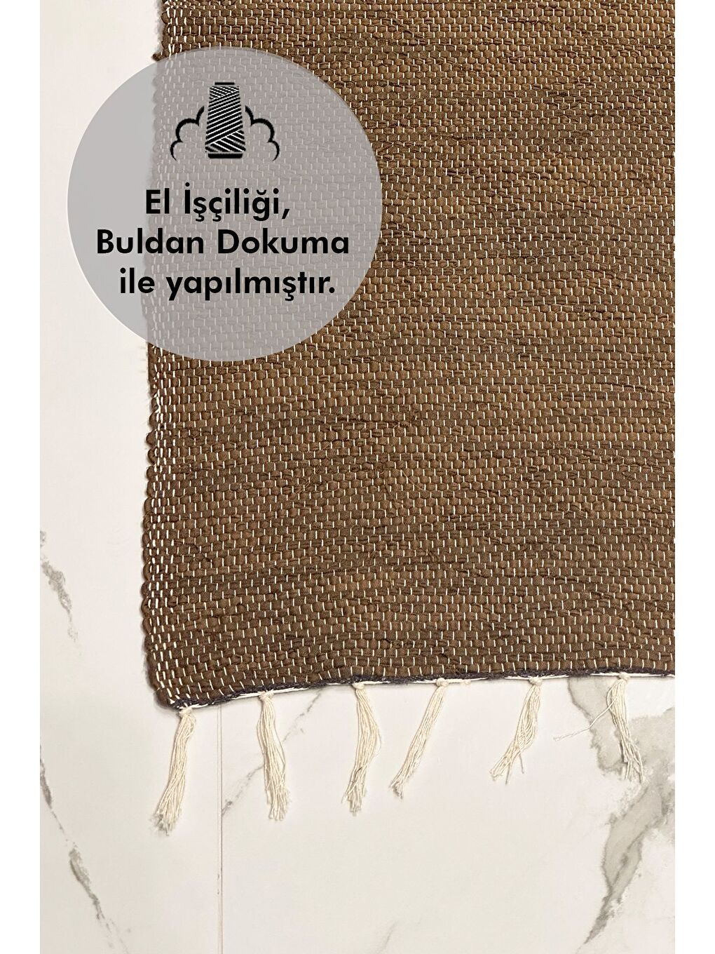 Kahverengi El Yapımı Buldan Dokuma Kilim Otantik Örgü Yolluk Halı Kahve 75x135cm-1