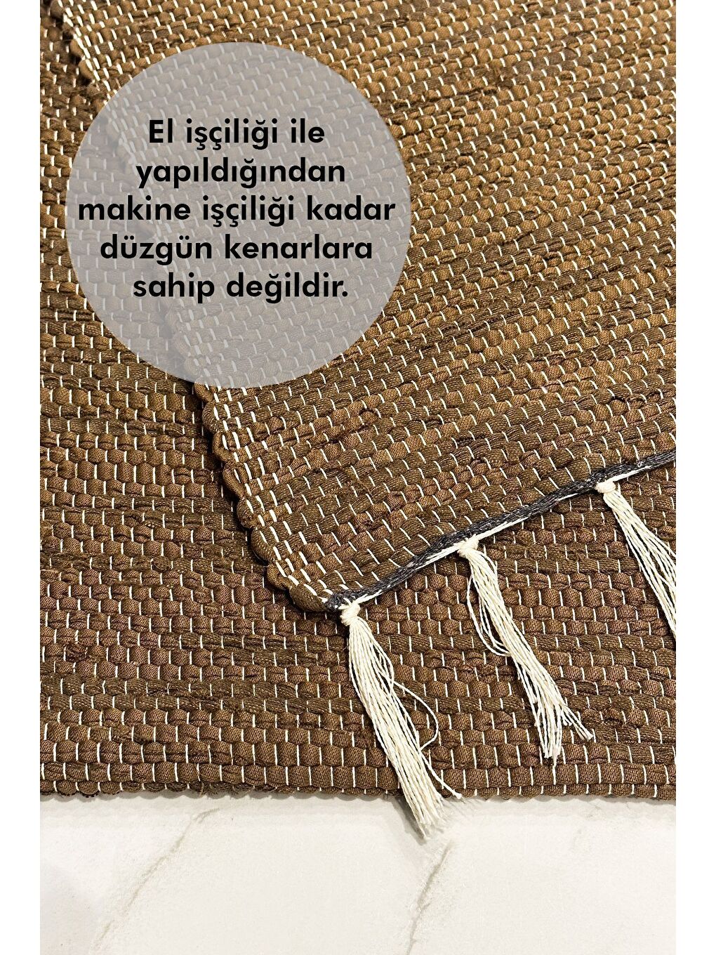 Kahverengi El Yapımı Buldan Dokuma Kilim Otantik Örgü Yolluk Halı Kahve 75x135cm-2