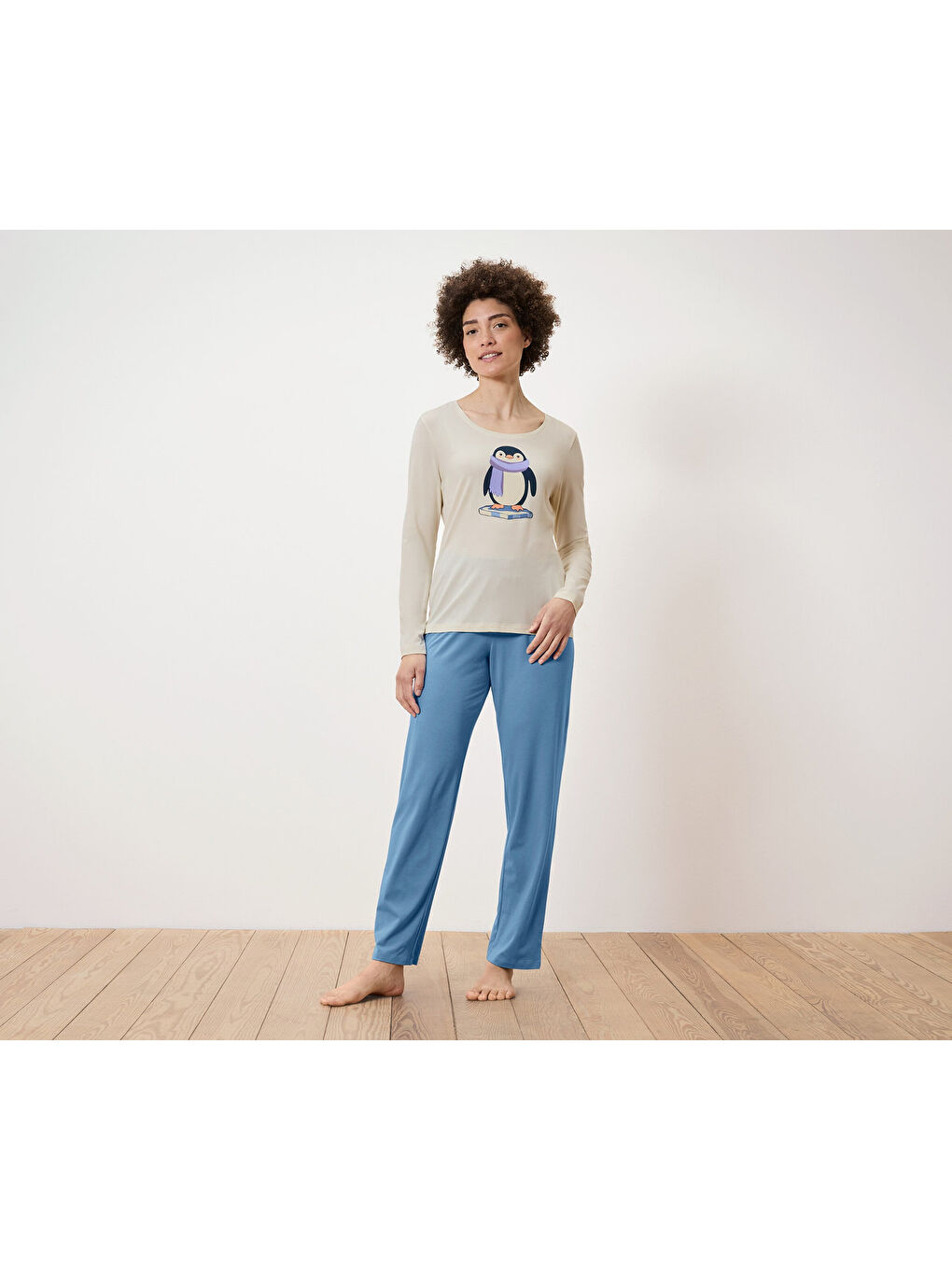 Ekru Kadın Pijama, Basic Penguen-1
