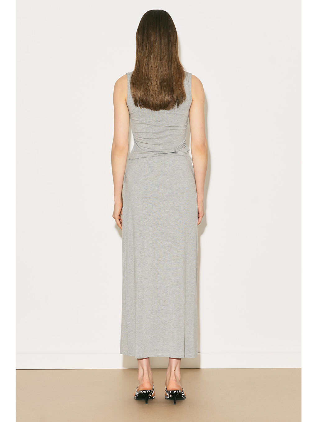 Easy Kolsuz Kare Yaka Bluz Gri Melanj-4