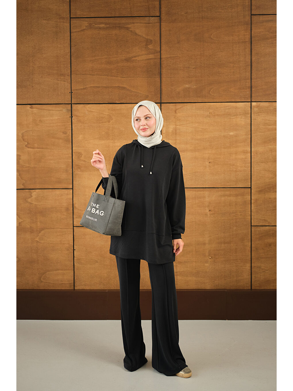 Kadın Kapüşonlu İkili Takım Siyah-4