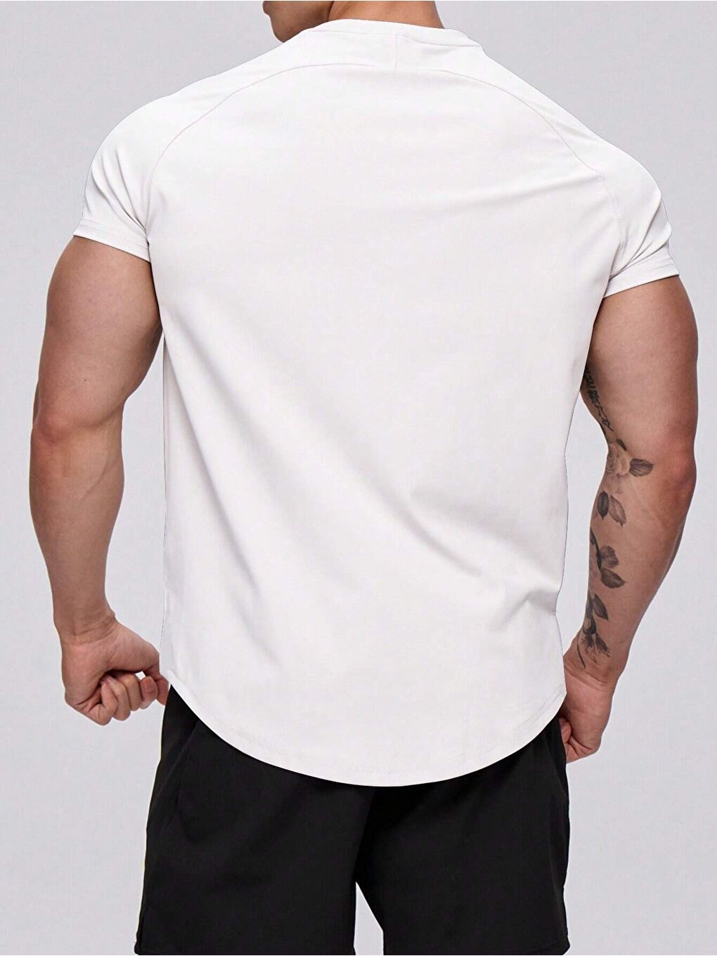 Beyaz Erkek Spor Tişört Running Sports Gym Reglan Oval Kesim Penye T-shirt OVALT-SHİRT-1