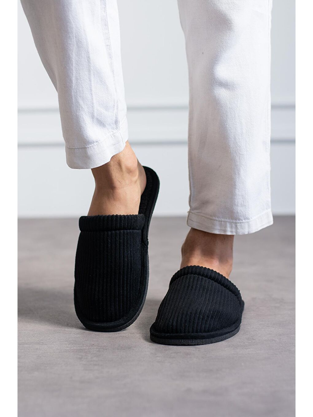 Siyah FİTİLLİ DÜZ Unisex Ev Terliği Kışlık Kadın Erkek Terlik-2