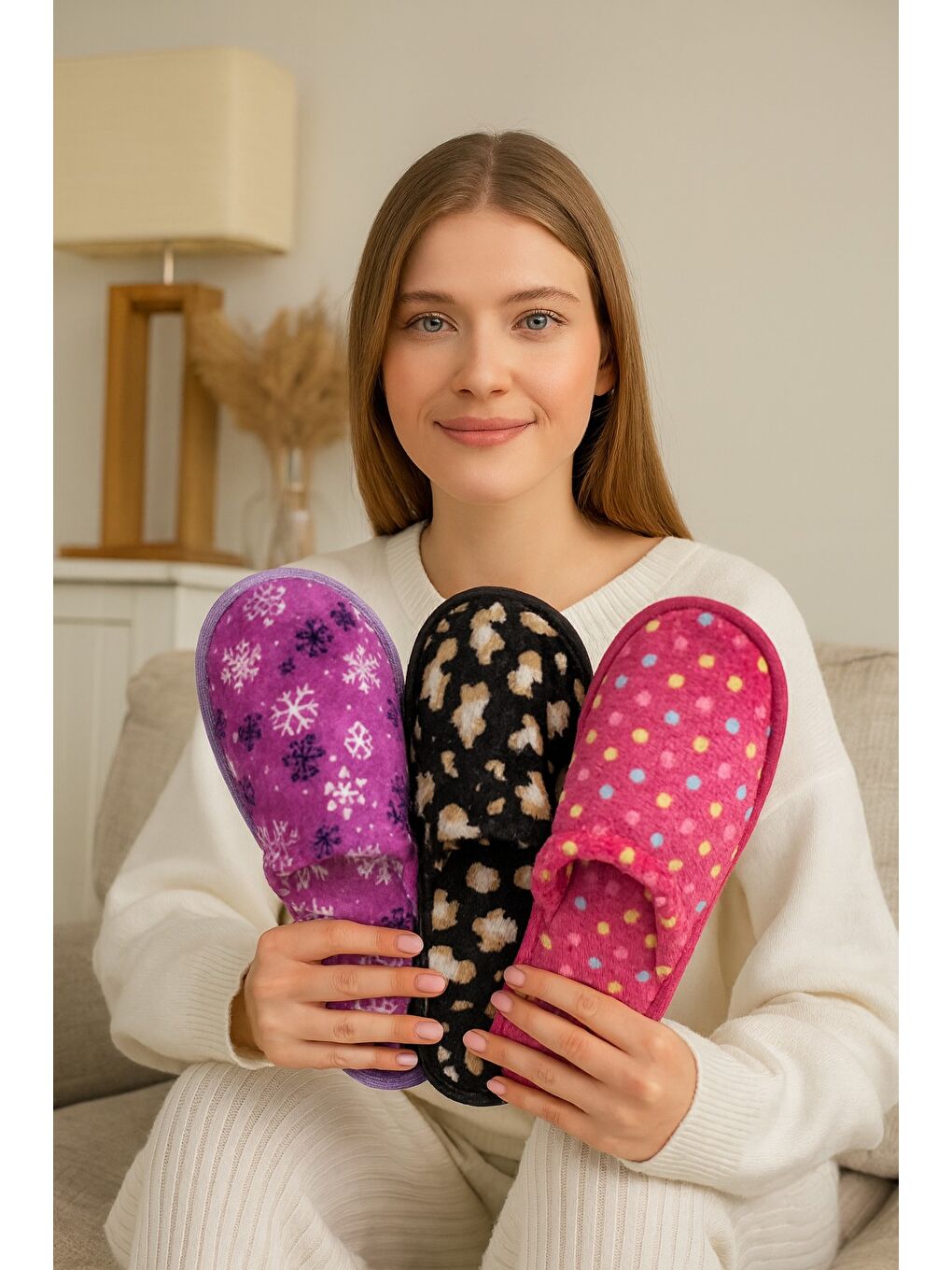 Karışık ÇANAK 3'LÜ Paket Kapalı Kadın Terlik Ev Terliği