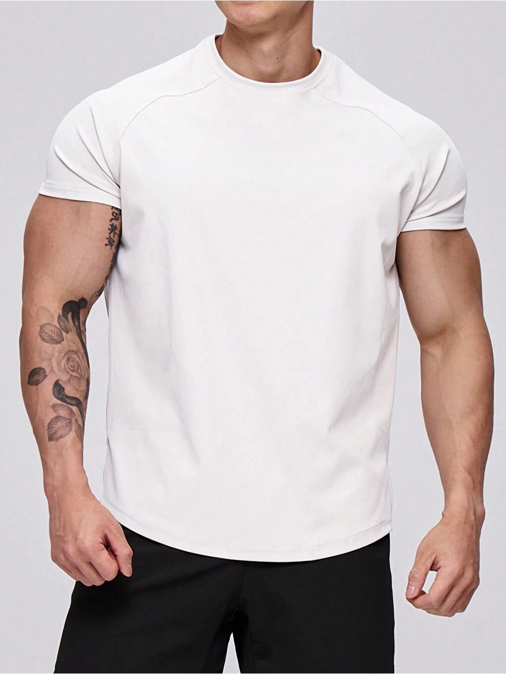 Beyaz Erkek Spor Tişört Running Sports Gym Reglan Oval Kesim Penye T-shirt OVALT-SHİRT-2