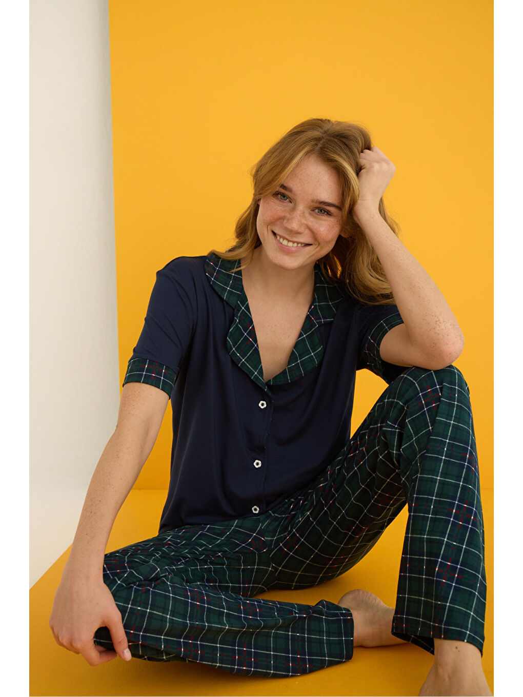 Yeşil Bamboo Düğmeli Pijama Takımı 7053-4