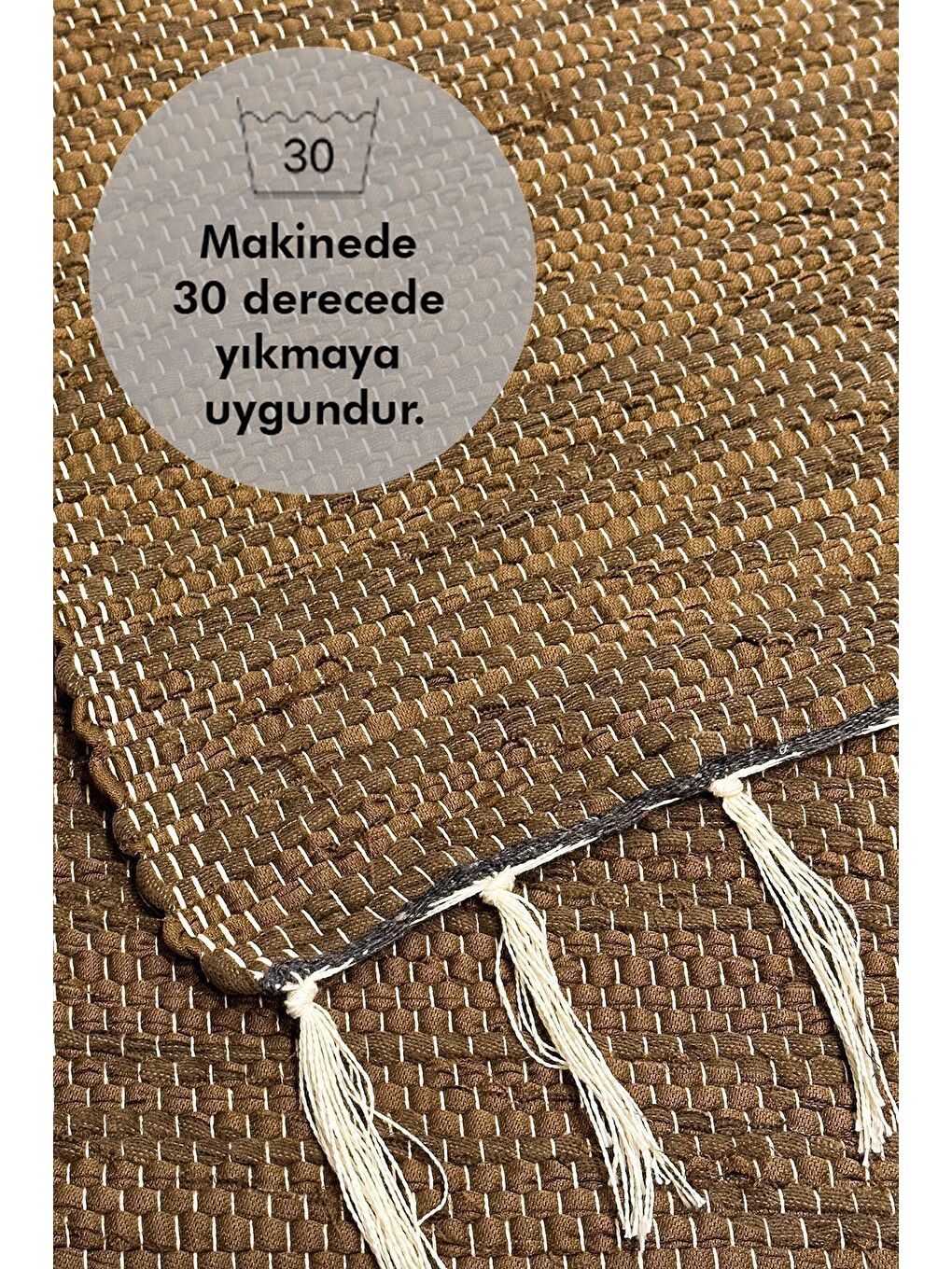 Kahverengi El Yapımı Buldan Dokuma Kilim Otantik Örgü Yolluk Halı Kahve 75x135cm-3