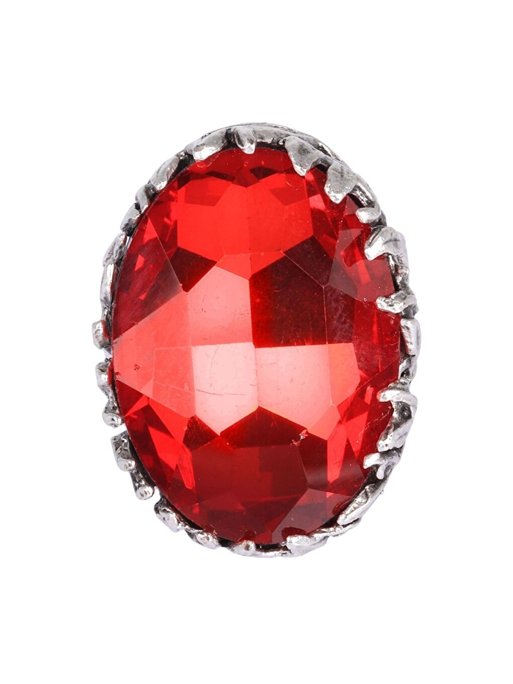 Kırmızı Kadın Antik Gümüş Kaplama Kristal Kesme Taş Detaylı Ayarlanabilir Tasarım Yüzük