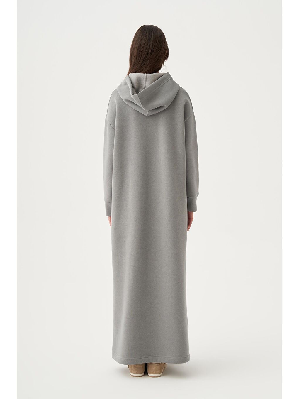 Gri-Kapüşonlu Basic Elbise-2