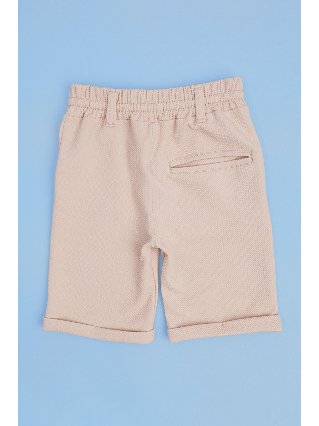 Bej Beli Lastikli Duble Paça Erkek Çocuk Şort-1