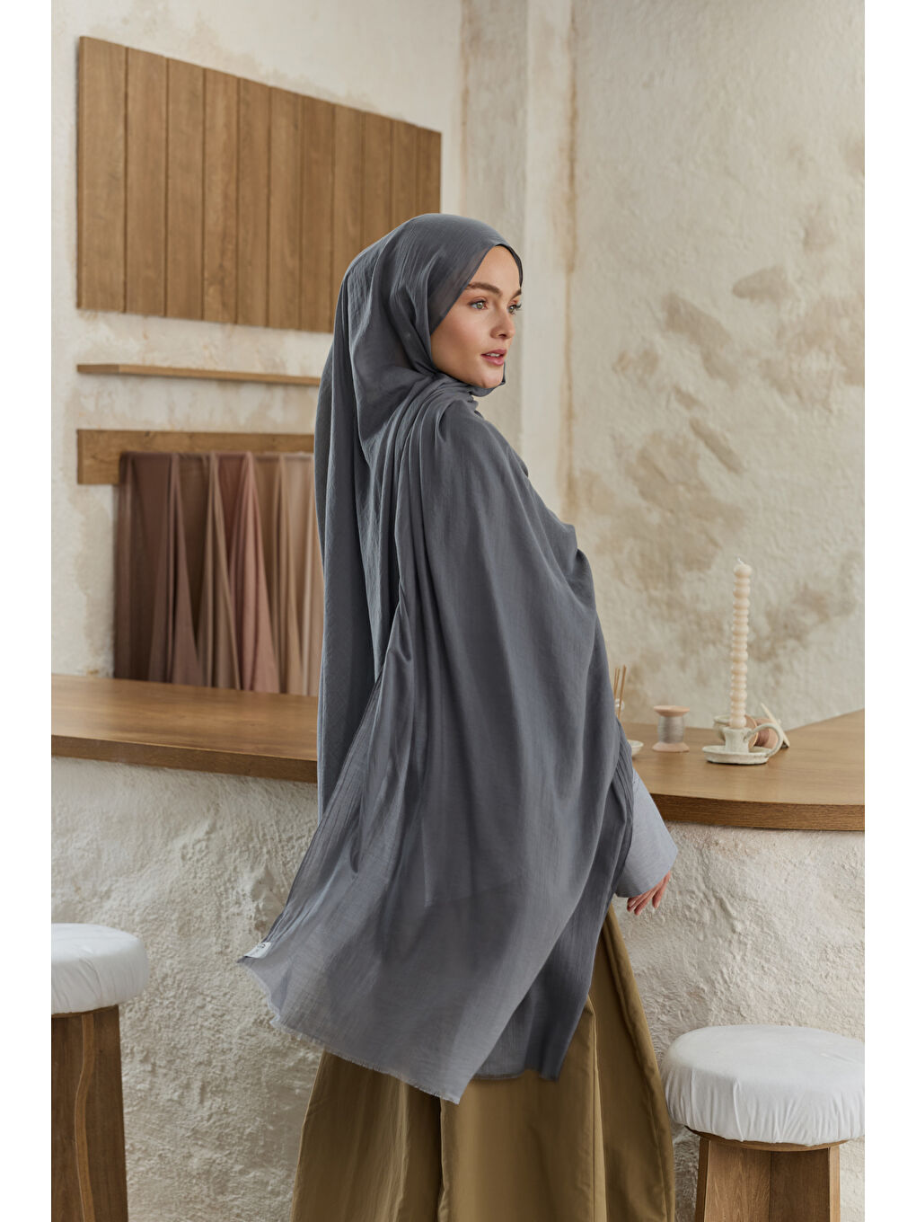 Soft Line Pamuk Şal Antrasit-2
