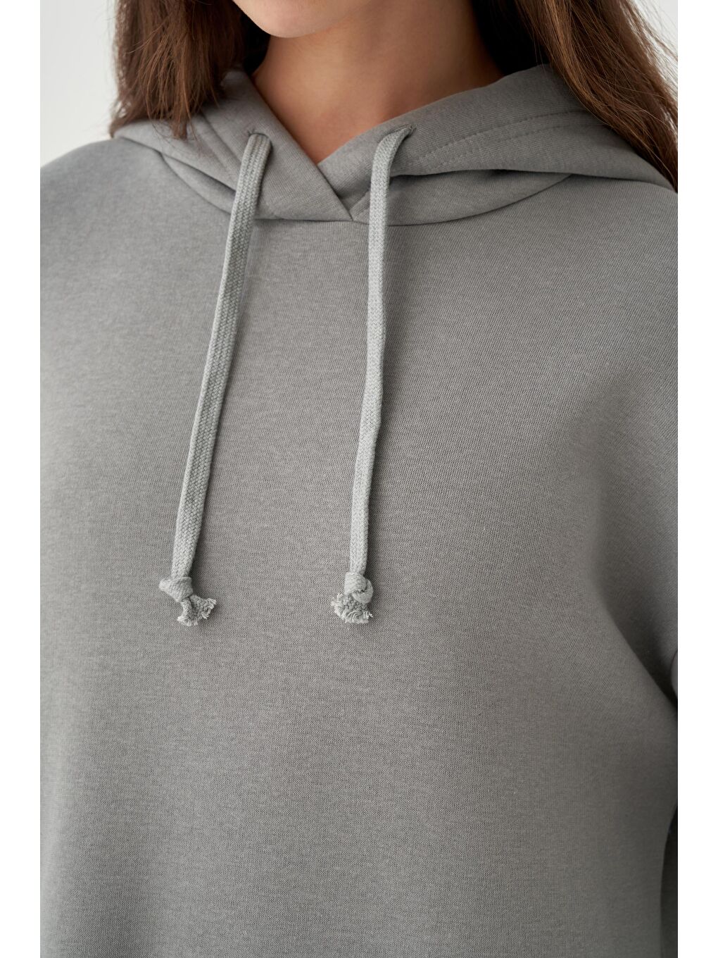 Gri-Kapüşonlu Basic Elbise-4