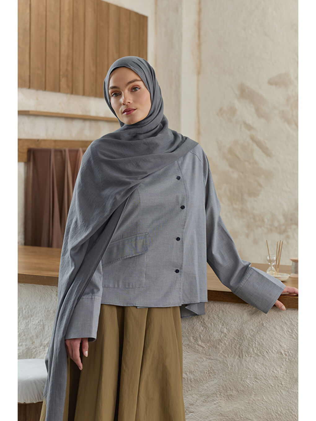 Soft Line Pamuk Şal Antrasit-3