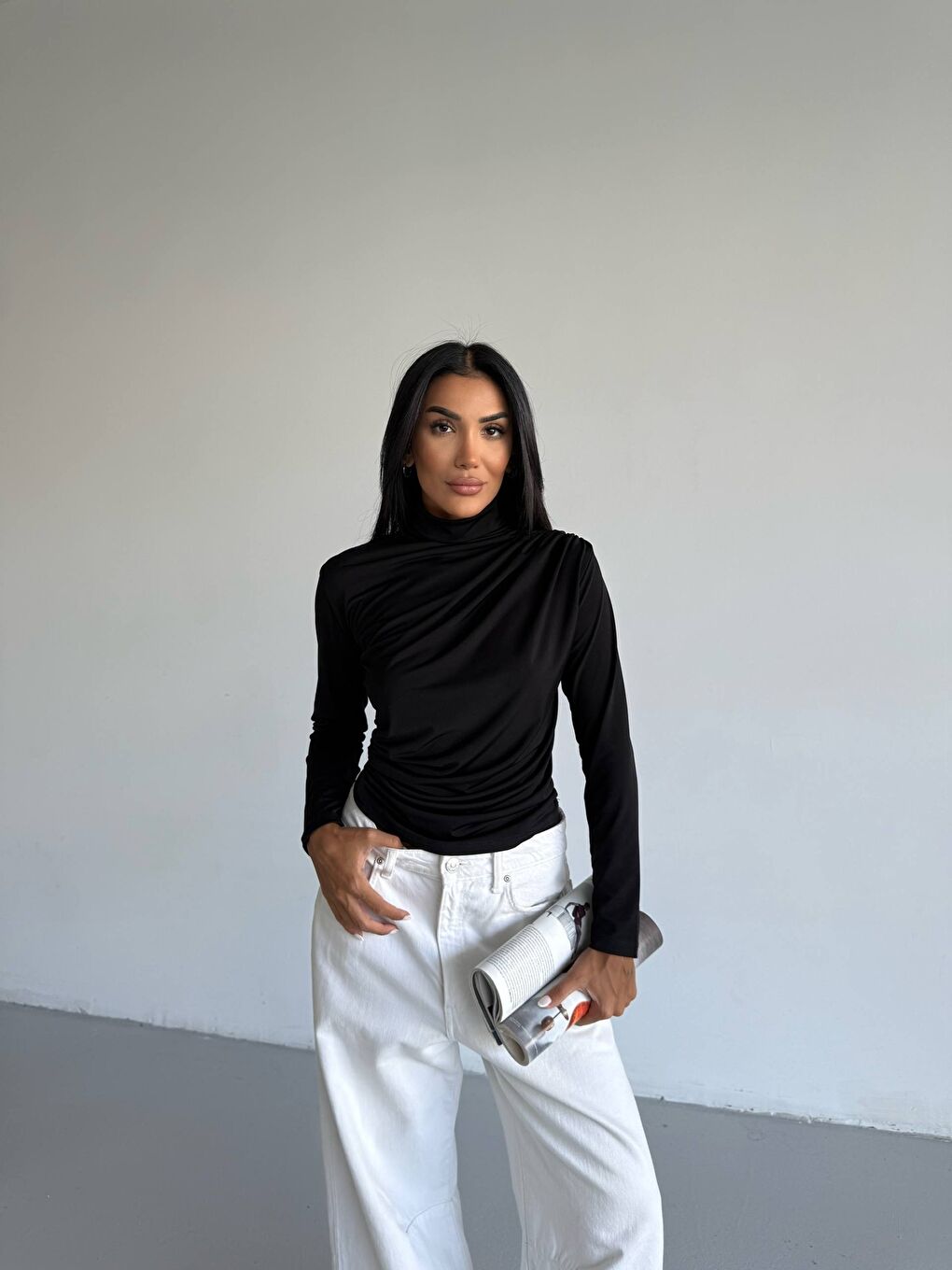 Boğazlı Siyah Sandy Bluz-2