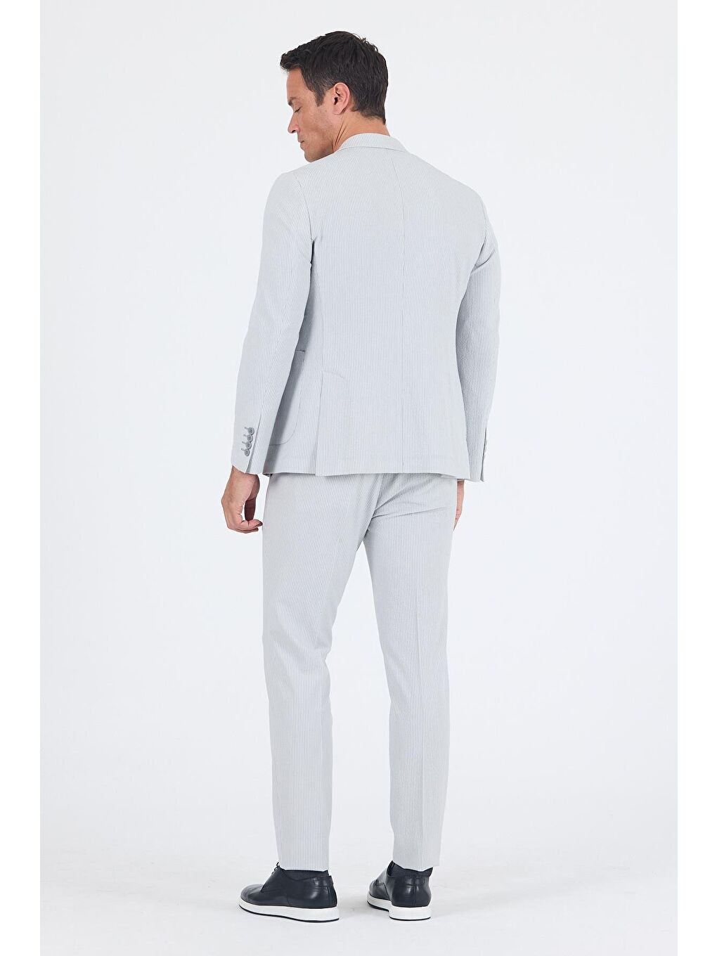 Gri Gofreli Mono Yaka Esnek 6 Drop Slim Fit Classic Takım Elbise 1001250117-4